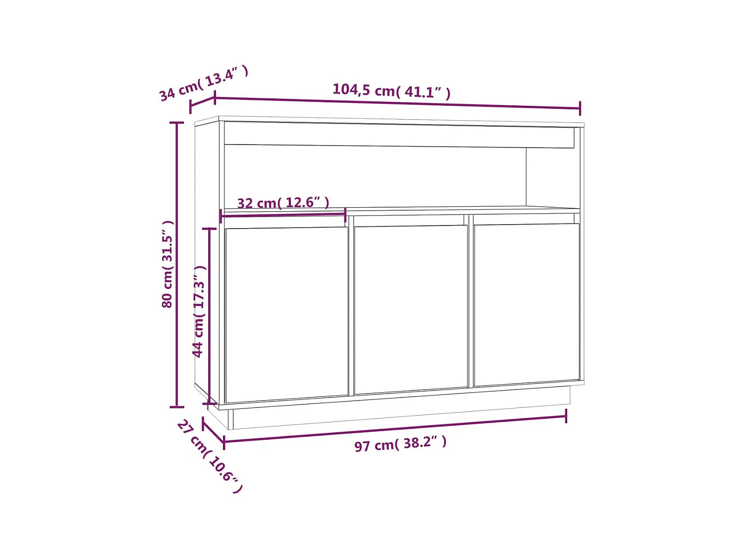 bahut commode armoire bois blanche 104.5 x 34 x 80 cm 02_0030182