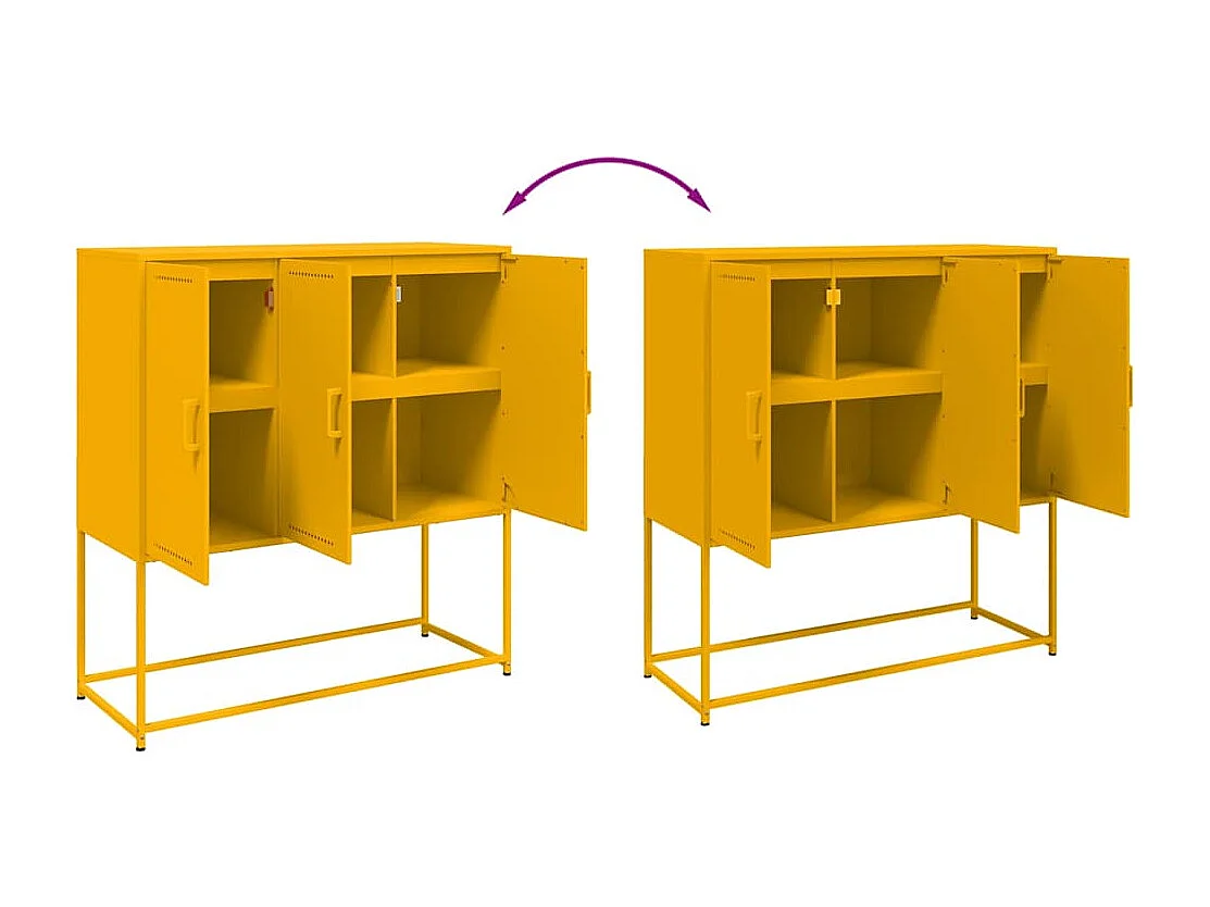 Buffet aparador cômoda armário unidade de armazenamento organizador cozinha sala sala alta mostarda amarelo 100,5 x 39 x 107 cm aço amarelo 02_0034730