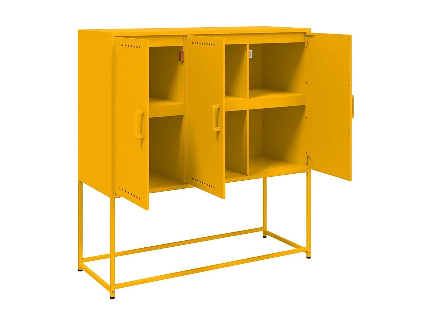 Buffet aparador cômoda armário unidade de armazenamento organizador cozinha sala sala alta mostarda amarelo 100,5 x 39 x 107 cm aço amarelo 02_0034730