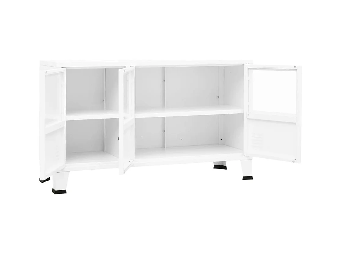 Credenza buffet cassettiera mobile contenitore organizer cucina soggiorno salotto industriale 105 x 35 x 62 cm metallo e vetro bianco 02_0035679