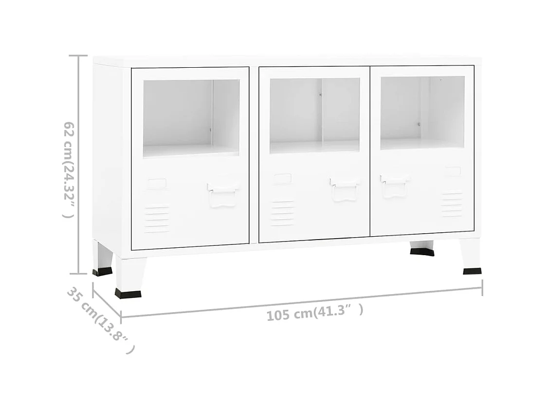 Credenza buffet cassettiera mobile contenitore organizer cucina soggiorno salotto industriale 105 x 35 x 62 cm metallo e vetro bianco 02_0035679
