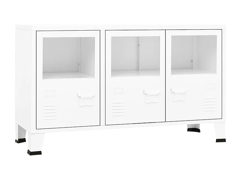 Credenza buffet cassettiera mobile contenitore organizer cucina soggiorno salotto industriale 105 x 35 x 62 cm metallo e vetro bianco 02_0035679