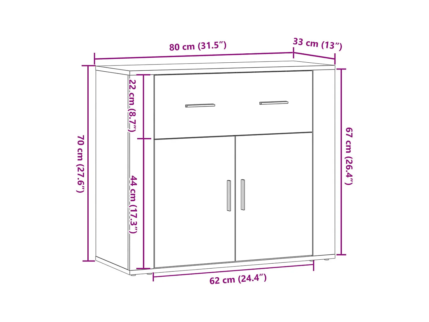 Credenza buffet cassettiera mobile contenitore organizer cucina soggiorno stanza dei bricolage 80 x 33 x 70 cm derivati ​​del legno marrone 02_0030821