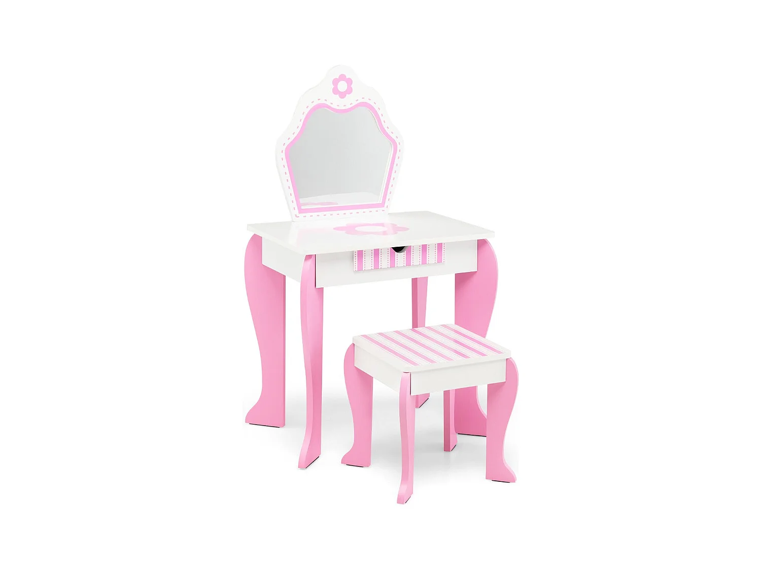 Penteadeira infantil com espelho e banquinho de madeira estilo princesa presente para meninas rosa 20_0005756