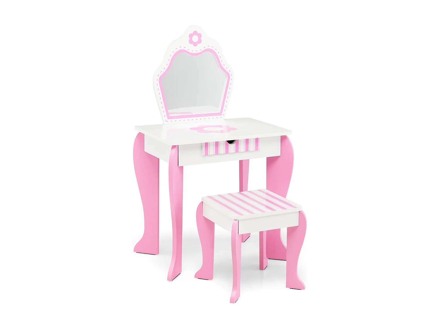 Toeletta per bambini con specchio e sgabello in legno stile principessa regalo per bambine rosa 20_0005756