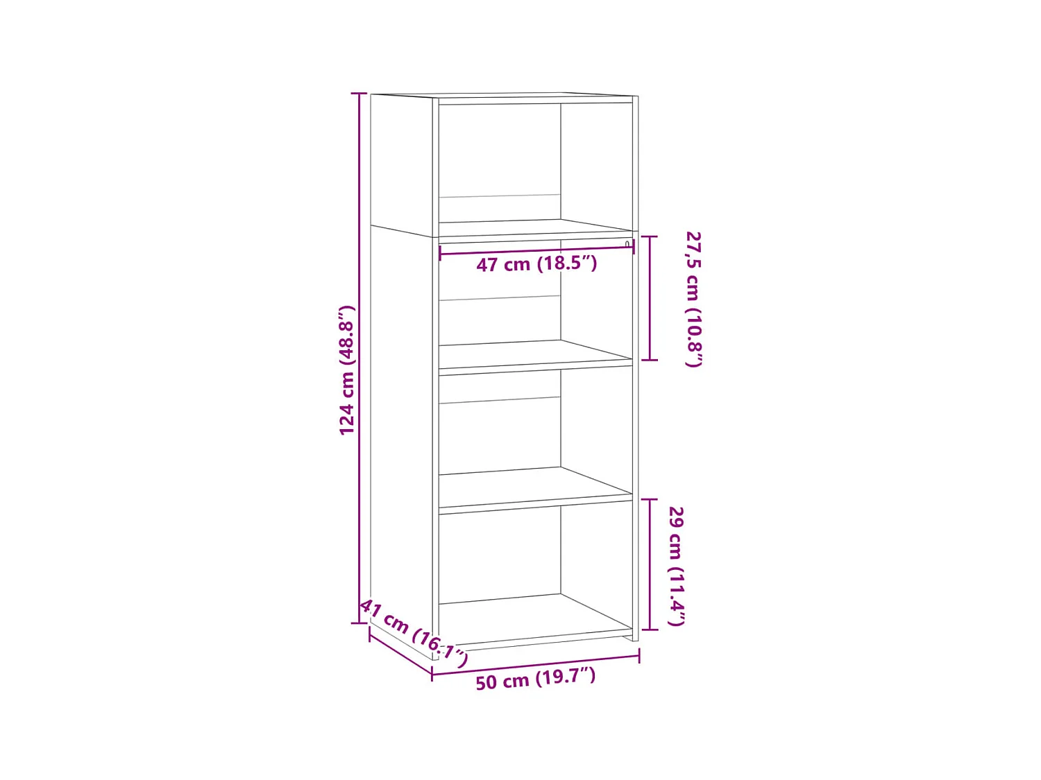 Aparador buffet cómoda mueble mueble de almacenaje organizador cocina salón salón alto 50 x 41 x 124 cm madera contrachapada negro 02_0034933