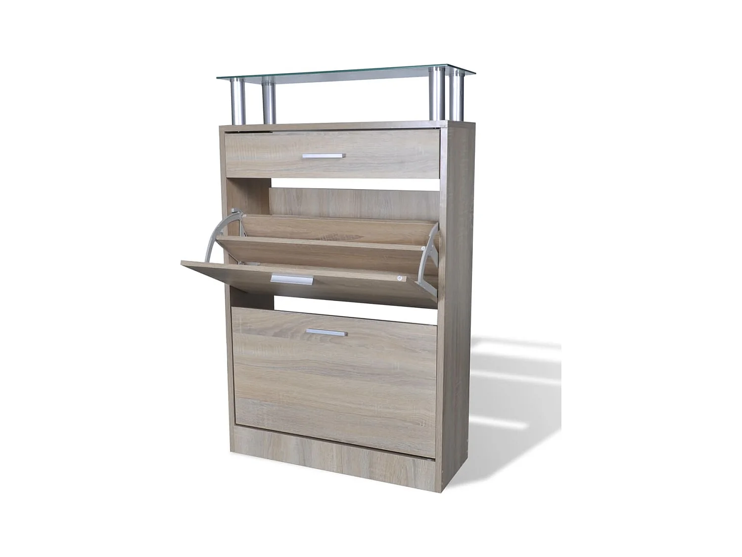 Scarpiera con cassetto e piano in vetro brown wood 02_0043417