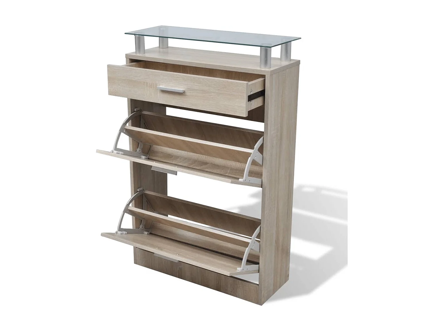 Scarpiera con cassetto e piano in vetro brown wood 02_0043417