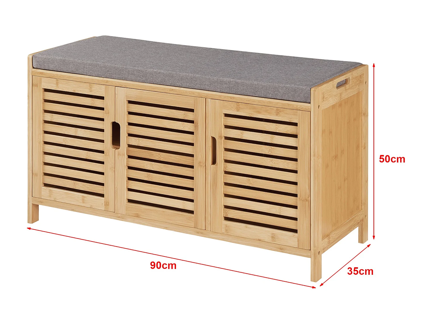 Panca per scarpe in bambù 50 x 90 x 35 cm grigio naturale 03_0007659