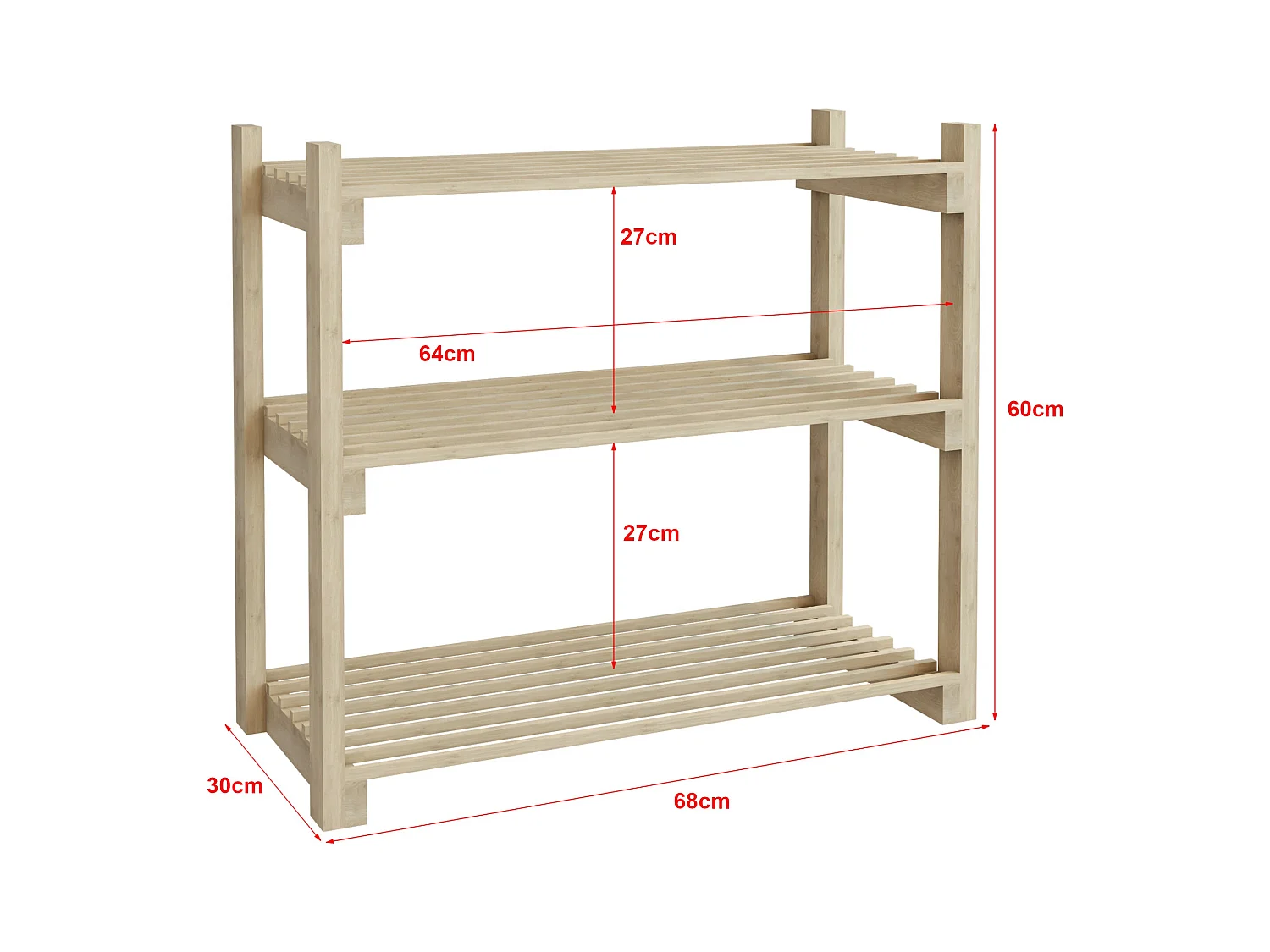 Scarpiera a 3 livelli pino 60 x 68 x 30 cm naturale 03_0007652
