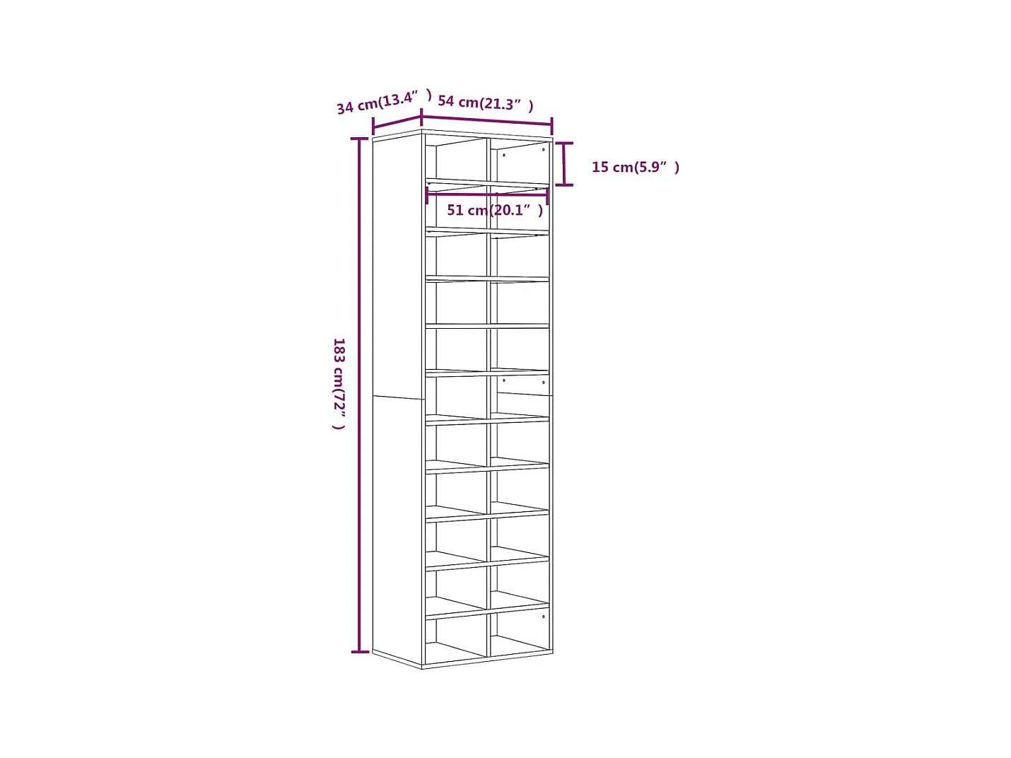 Meuble à chaussures sonoma bois marron 54 x 34 x 183 cm 02_0043425