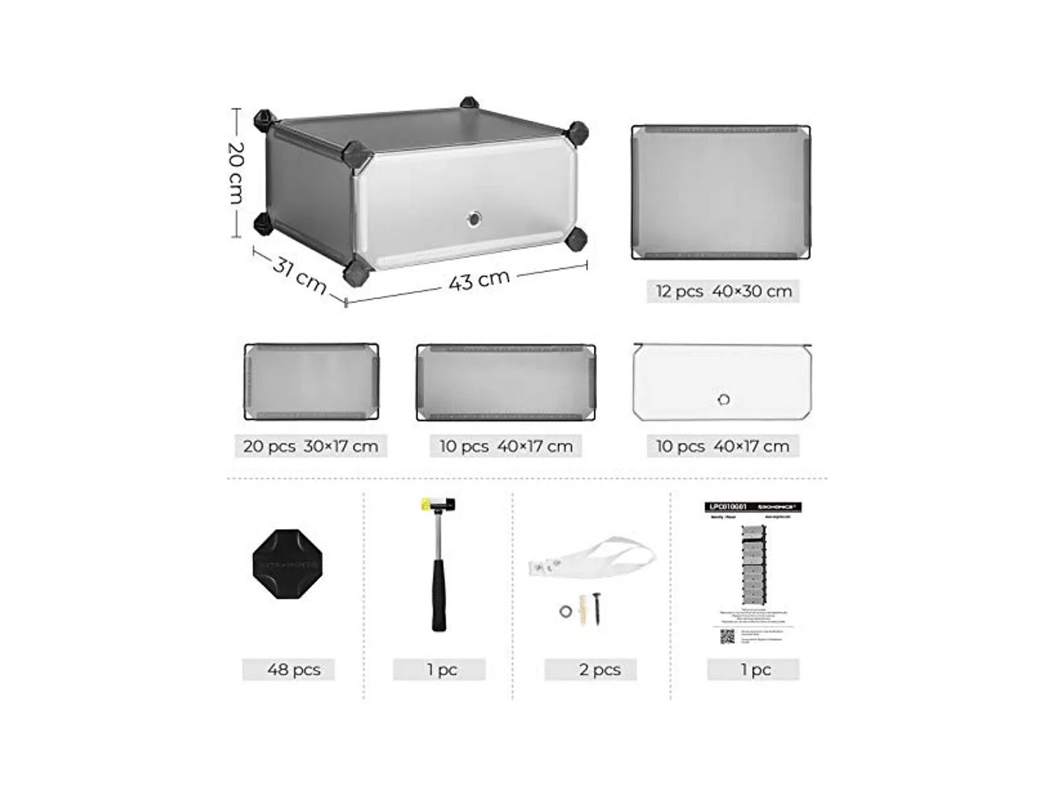 Scarpiera scatola per scarpe 10 scomparti modulari porta scarpe ogni armadietto 40 x 30 x 17 cm griglia metallica grigia 12_0003677