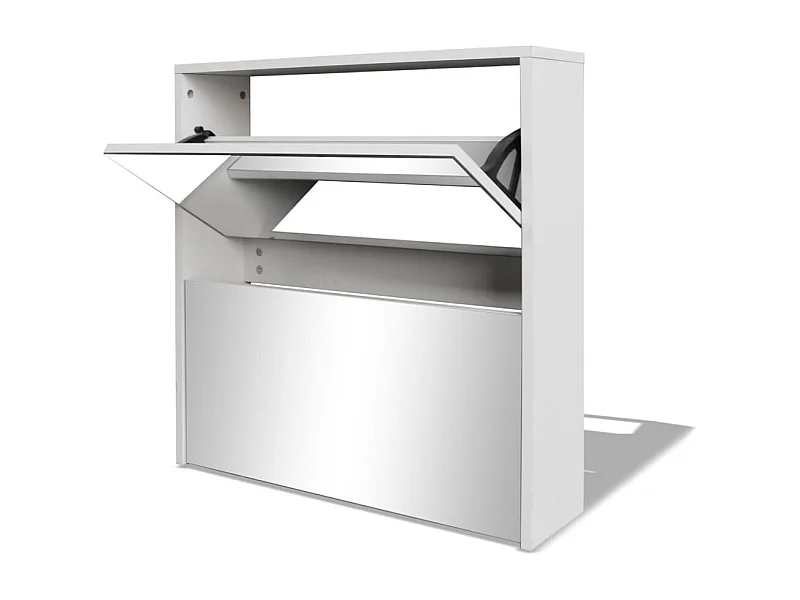 Zapatero de 2 niveles con espejo 63 x 17 x 67 cm blanco 02_0043381