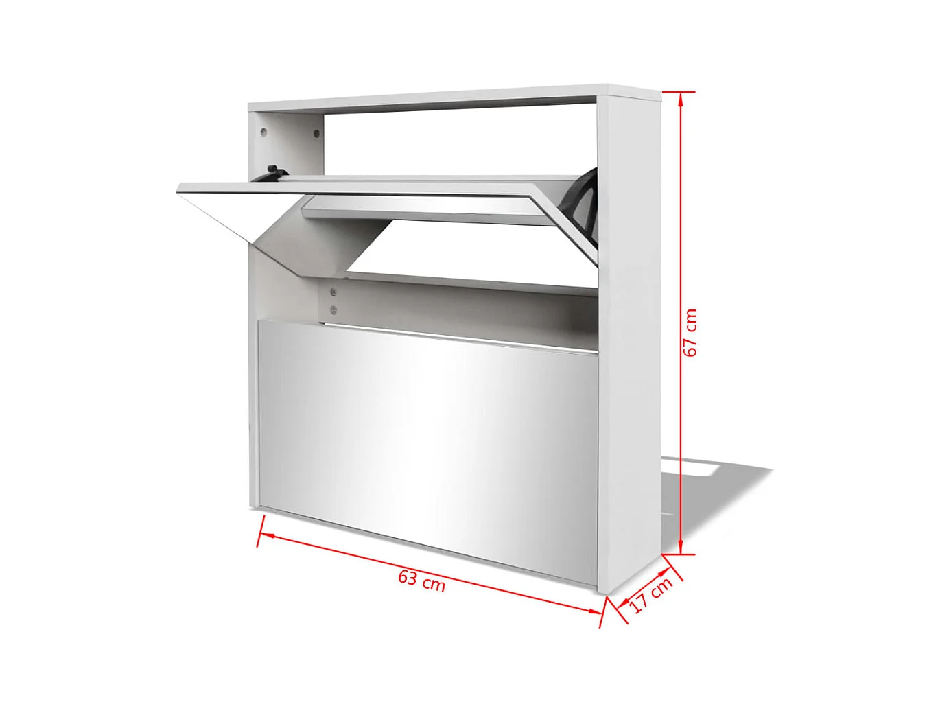 Zapatero de 2 niveles con espejo 63 x 17 x 67 cm blanco 02_0043381