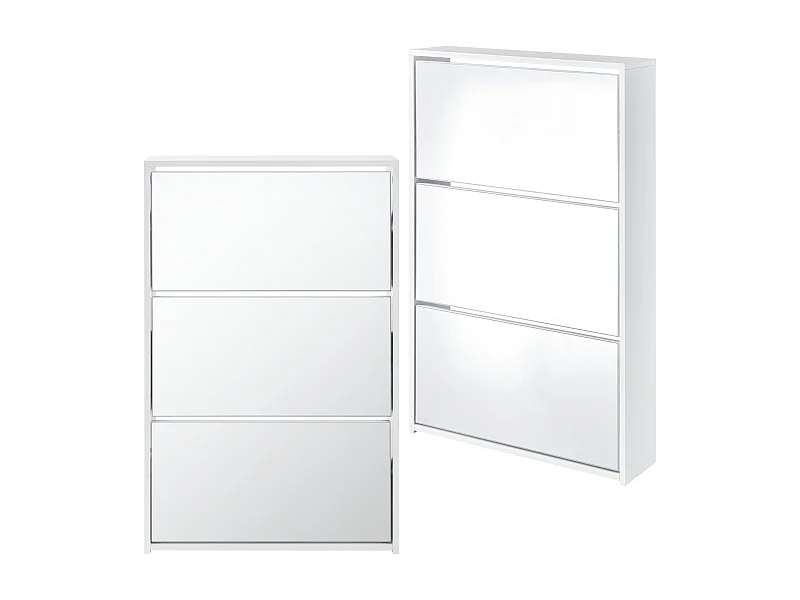 Scarpiera di design con 3 scomparti per 9 paia di scarpe con frontale a specchio in truciolare melaminico 102,5 x 63 x 17 cm bianco 03_0005165