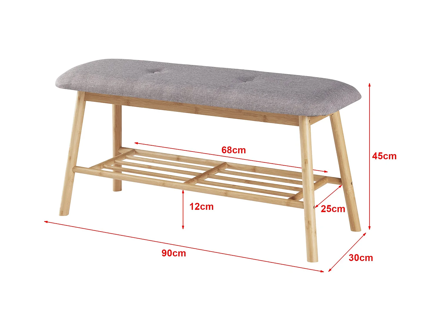 Banc à chaussures bambou bambou marron 45 x 90 x 30 cm 03_0007658