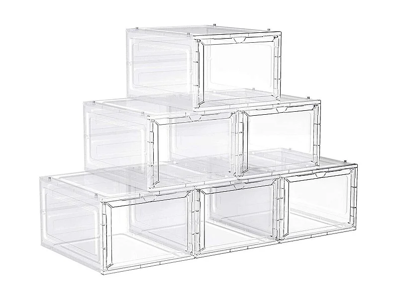 Set di 6 scatole per scarpe con porta, portascarpe impilabili in plastica, montaggio facile, 27 x 34, 5 x 19 cm, fino alla taglia 46, bianco 12_0002636