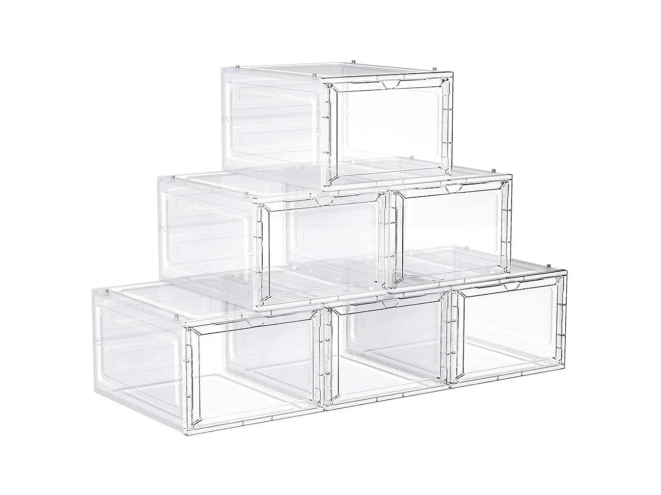 Set di 6 scatole per scarpe con porta, portascarpe impilabili in plastica, montaggio facile, 27 x 34, 5 x 19 cm, fino alla taglia 46, bianco 12_0002636