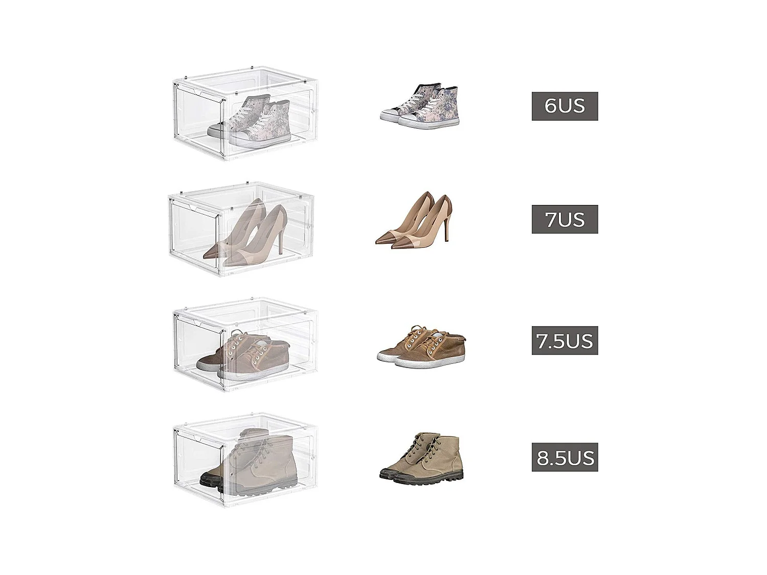 Set di 6 scatole per scarpe con porta, portascarpe impilabili in plastica, montaggio facile, 27 x 34, 5 x 19 cm, fino alla taglia 46, bianco 12_0002636