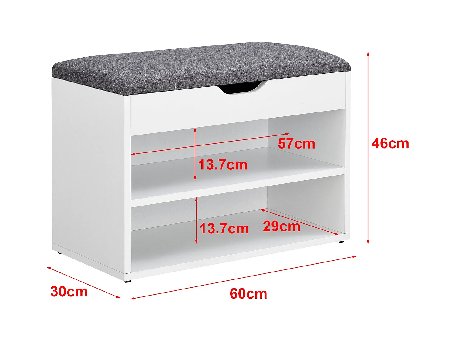 Panca per scarpe 46 x 60 x 30 cm bianco grigio 03_0007656