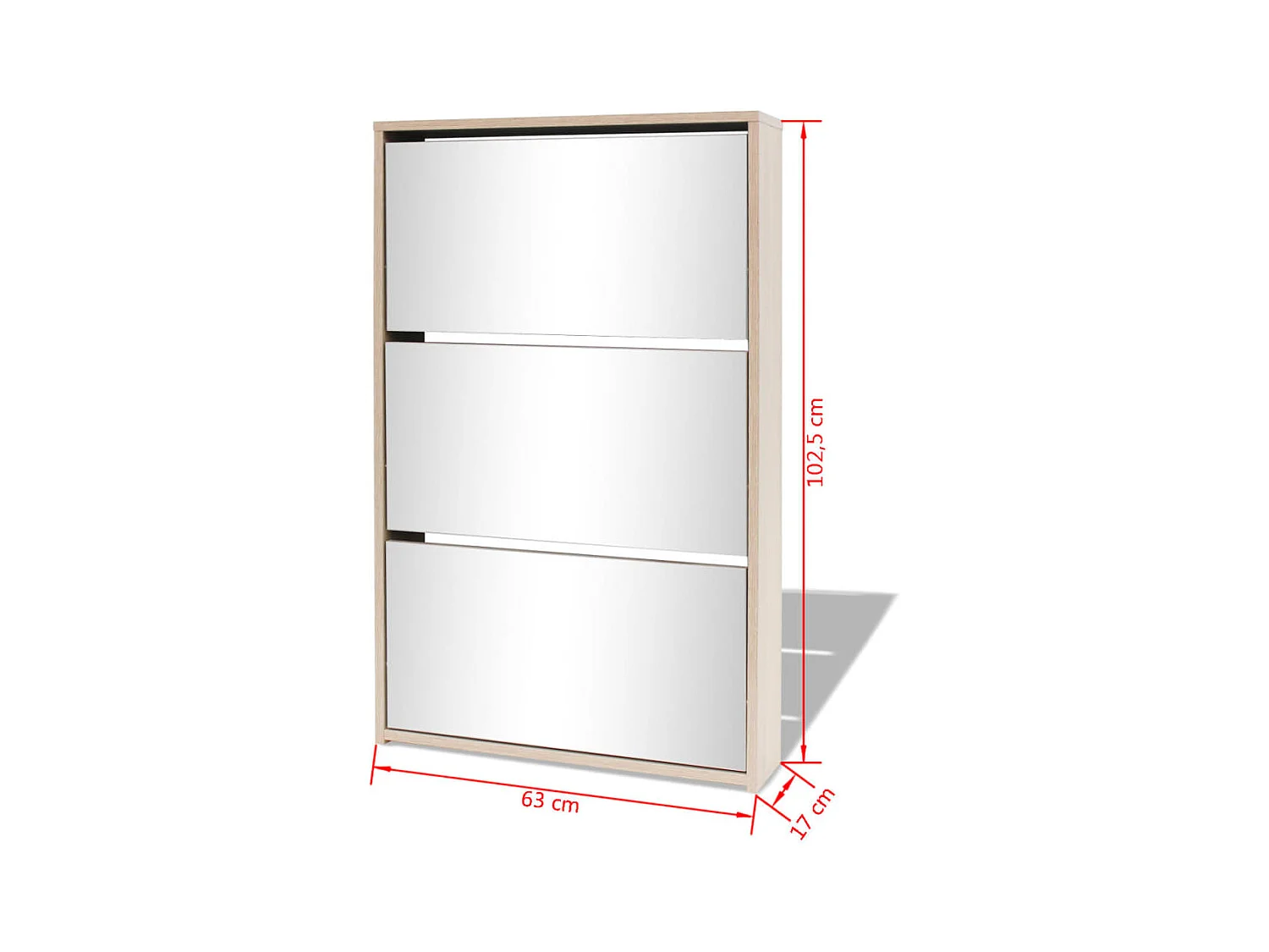 Zapatero con 3 estantes con espejo 63 x 17 x 102,5 cm Roble marrón 02_0043384