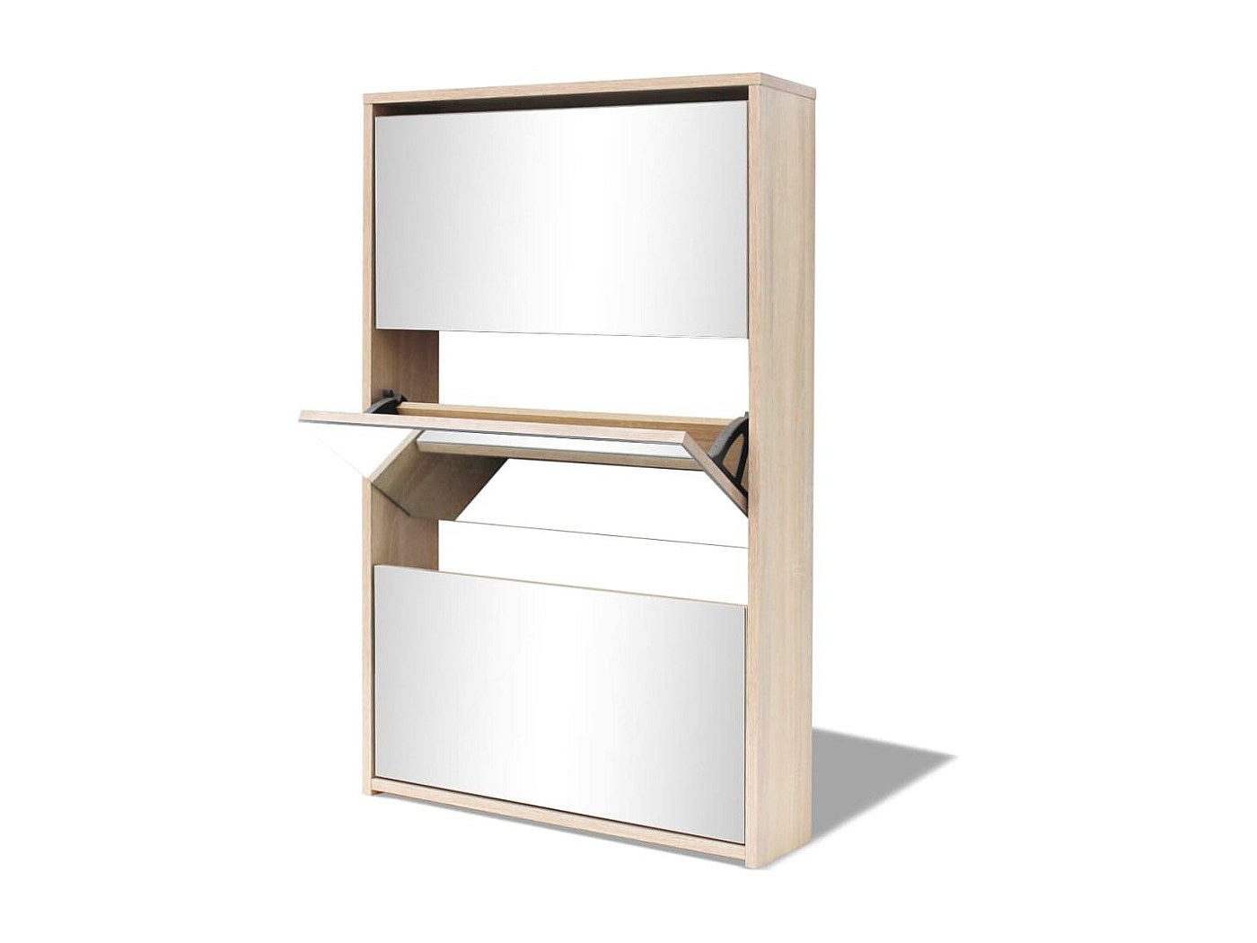 Scarpiera Con 3 Cassetti A Ribalta E Specchio In Rovere, 63x17x102.5 Cm, Da Parete, Pratica Ed Elegante Per Ingresso E Corridoio