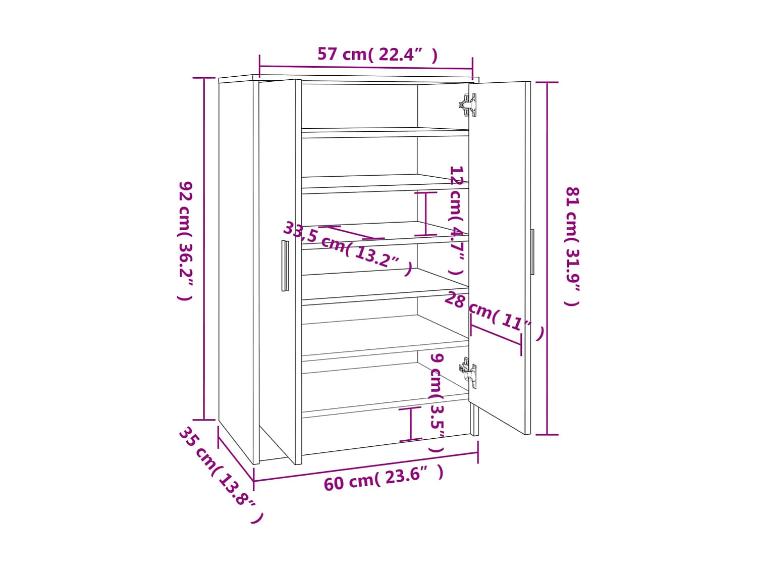 Meuble à chaussures 60 bois marron 60 x 35 x 92 cm 02_0043411