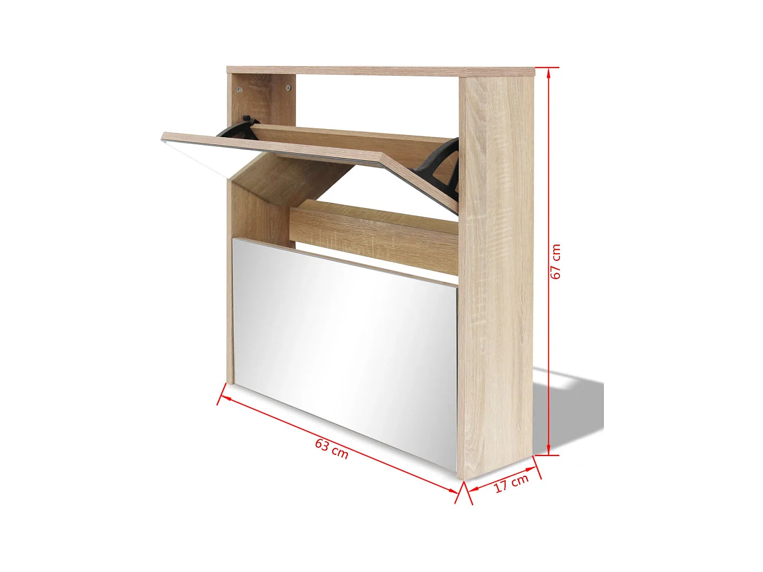 Zapatero de 2 niveles con espejo 63 x 17 x 67 cm Roble marrón 02_0043382