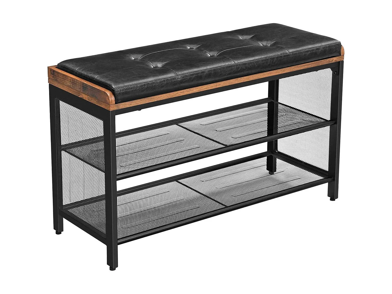 Panca per scarpe panca imbottita con ripiani in rete scarpiera corridoio ingresso salvaspazio sintetico industriale metallo 80 cm nero marrone rustico 12_0000209
