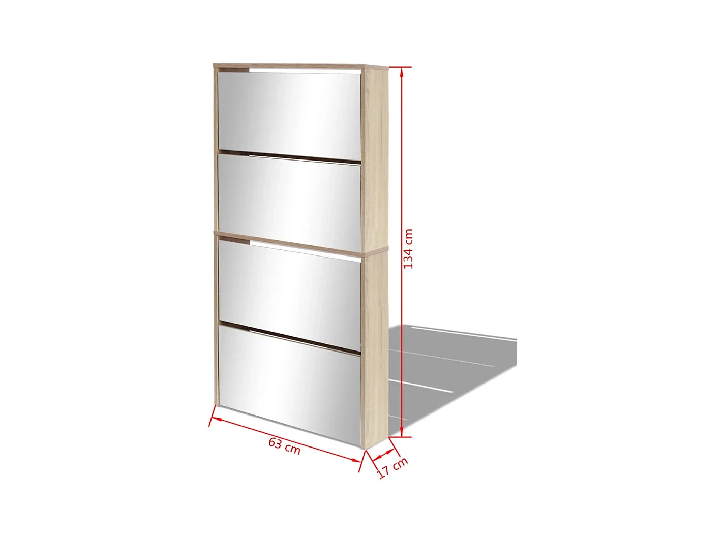 Zapatero 4 estantes con espejo 63 x 17 x 134 cm Roble marrón 02_0043394