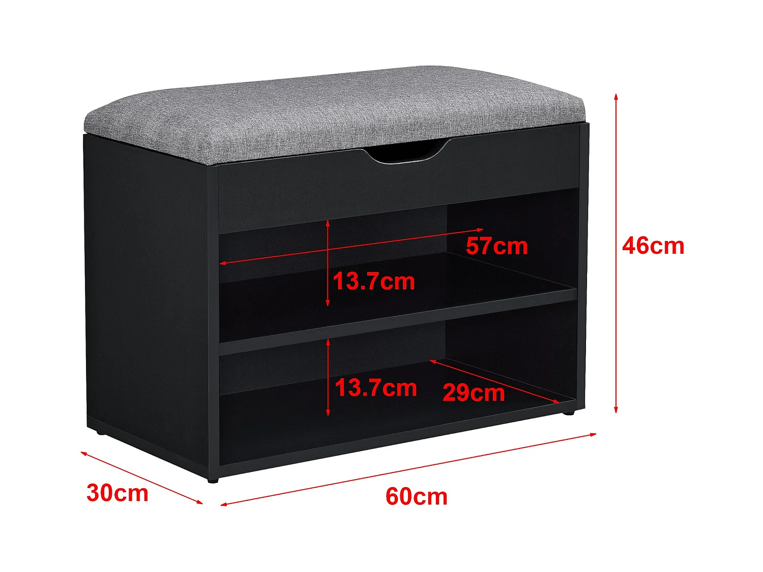 Banco para sapateira 46 x 60 x 30 cm preto cinza 03_0007657