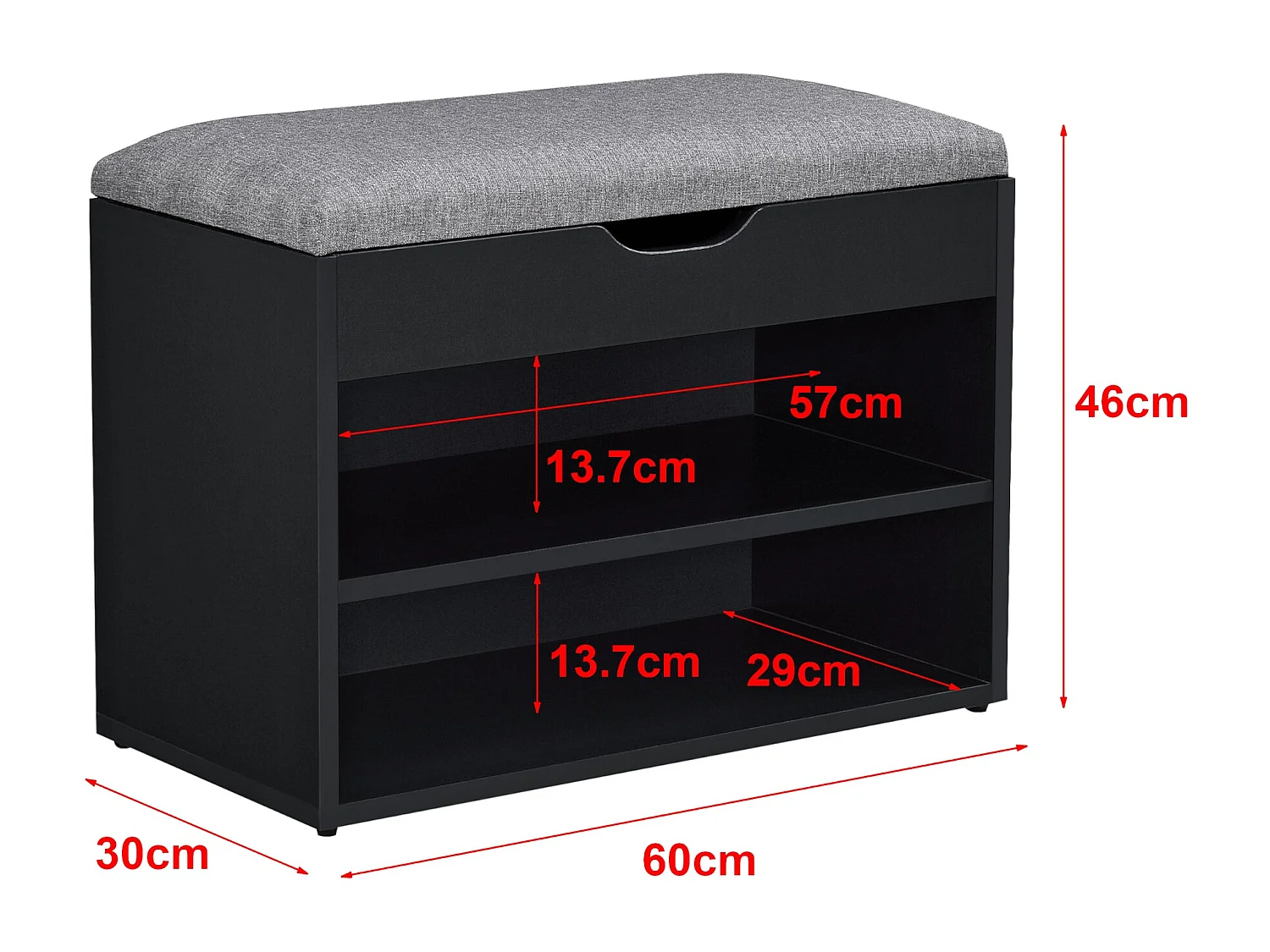 Banco para sapateira 46 x 60 x 30 cm preto cinza 03_0007657