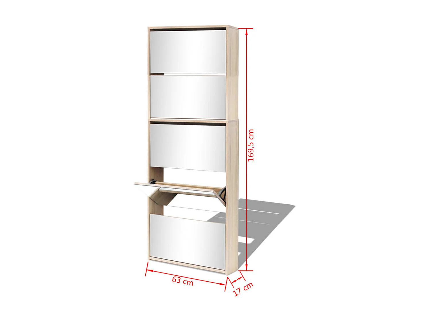 Scarpiera con 5 ripiani e specchio 63 x 17 x 169,5 cm Rovere marrone 02_0043397