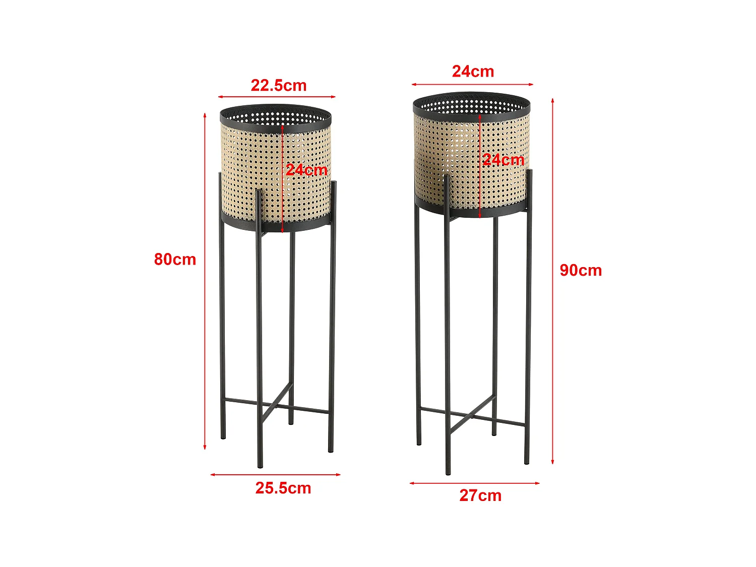 Conjunto de 2 plantas de metal colfontaine suporta diferentes tamanhos de areia preta 03_0007728