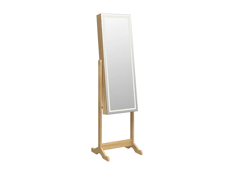 Armário de joias, organizador de móveis, quarto, vestiário, banheiro, espelho com luzes LED em suporte marrom 02_0022850