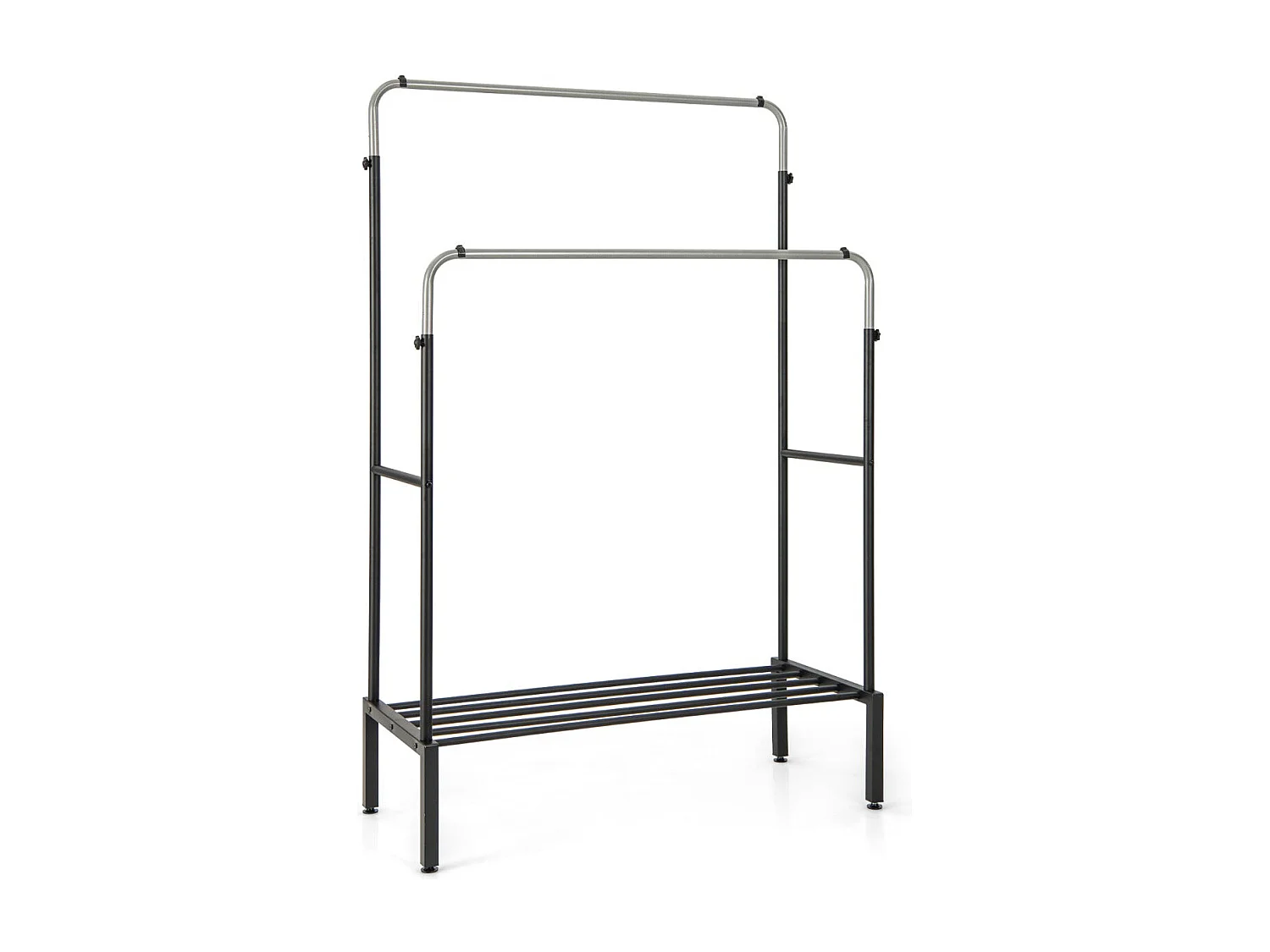 Appendiabiti a doppia barra Appendiabiti in metallo resistente regolabile in altezza per appendere vestiti Organizzatore di vestiti Nero e argento 20_0009103