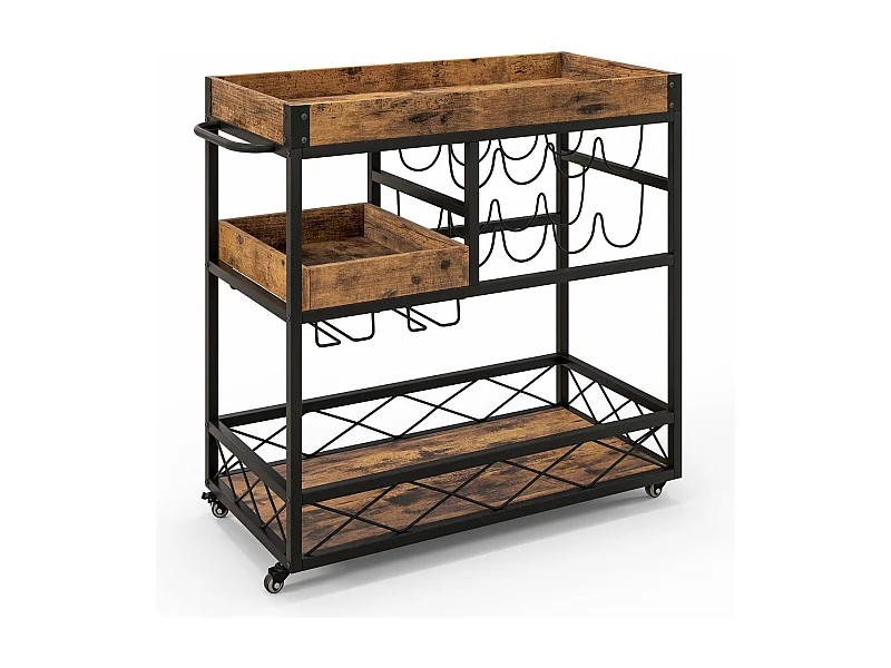 Carrello da cucina industriale 80x40x83 cm carrello di servizio su ruote con ripiano superiore rimovibile e portabottiglie 20_0005442