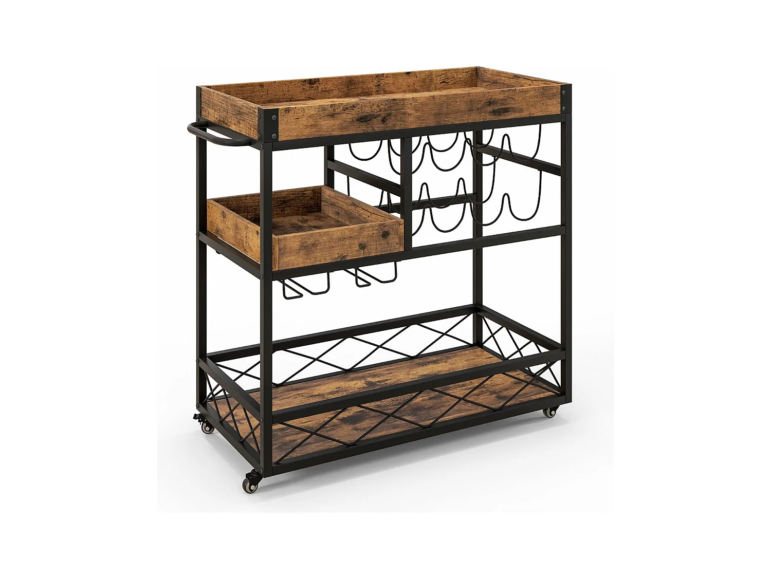 Carrello da cucina industriale 80x40x83 cm carrello di servizio su ruote con ripiano superiore rimovibile e portabottiglie 20_0005442