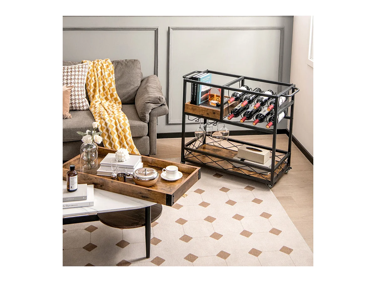 Carrello da cucina industriale 80x40x83 cm carrello di servizio su ruote con ripiano superiore rimovibile e portabottiglie 20_0005442