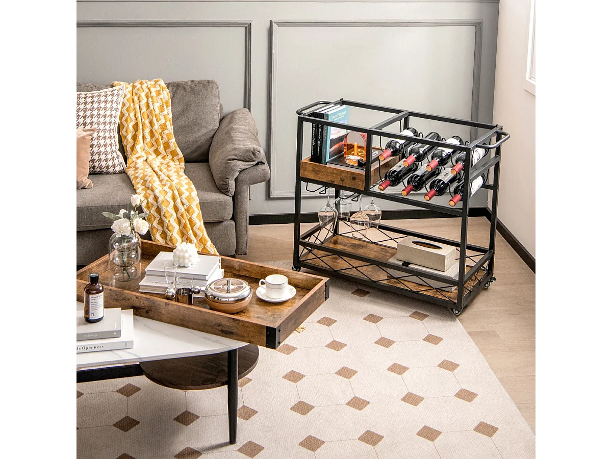 Carrello da cucina industriale 80x40x83 cm carrello di servizio su ruote con ripiano superiore rimovibile e portabottiglie 20_0005442