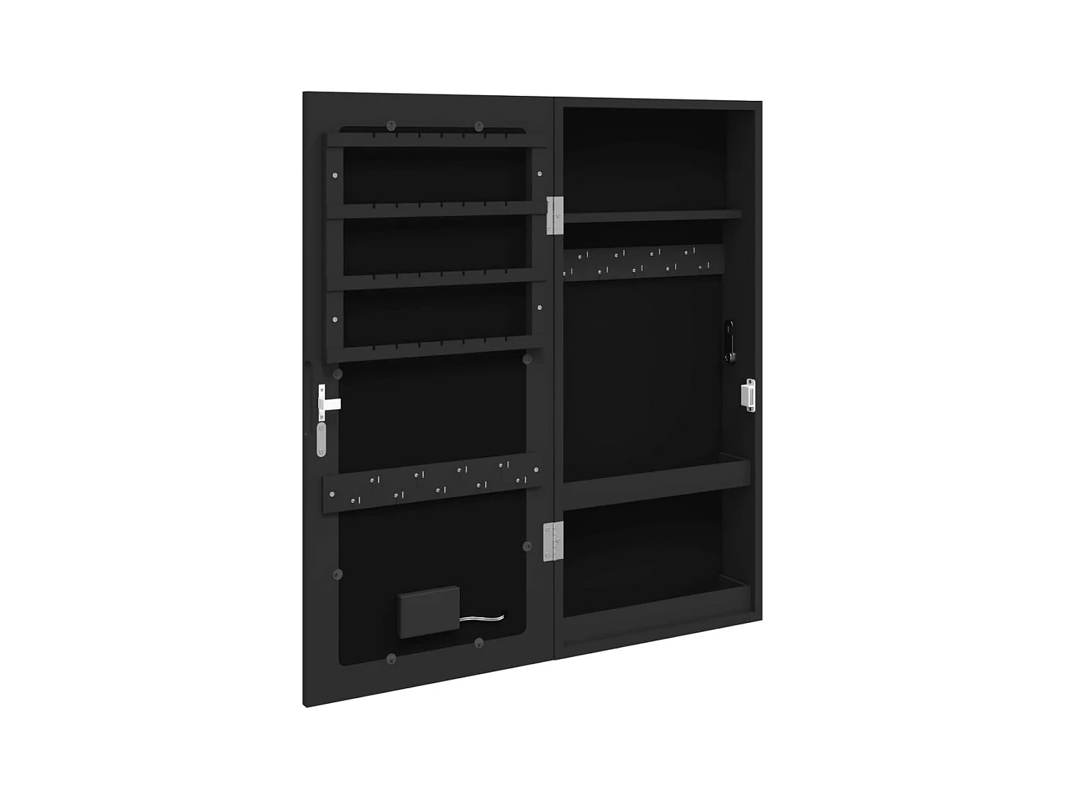 Armario joyero organizador dormitorio guardarropa baño con espejo e iluminación LED de pared negra 02_0022824