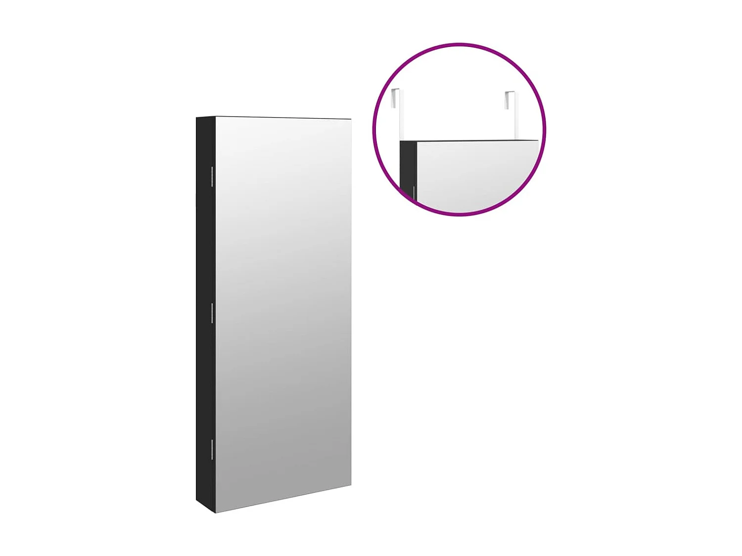 Armario joyero organizador dormitorio guardarropa baño con espejo e iluminación LED de pared negro 02_0022822