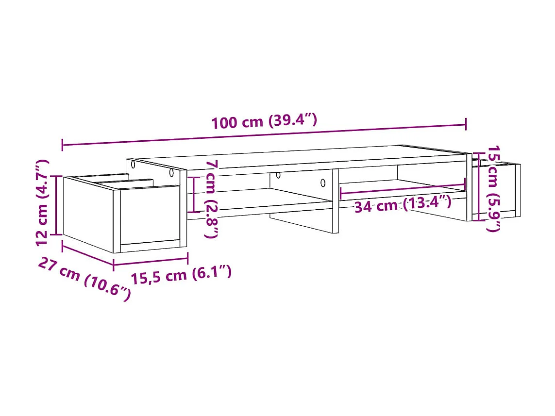 Support de moniteur table bois marron 100 x 27 x 15 cm 02_0044930
