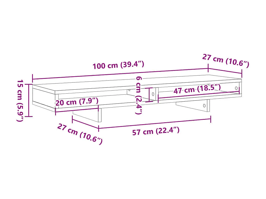 Support de moniteur table bois marron 100 x 27 x 15 cm 02_0044979