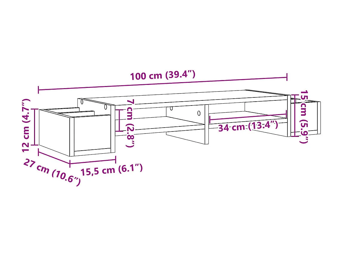 Supporto per monitor tavolo da scrivania con contenitore in legno ingegnerizzato bianco 02_0044922