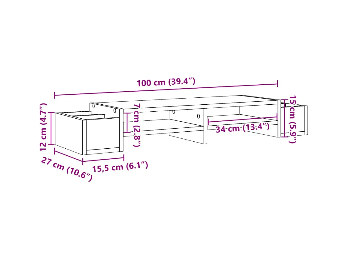 Support de moniteur table bois marron 100 x 27 x 15 cm 02_0044931