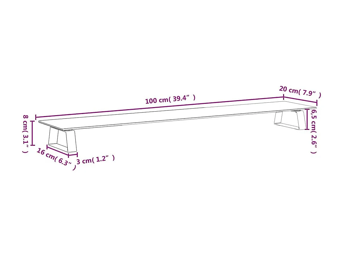 Suporte para monitor mesa e móvel 100 x 20 x 8 cm vidro temperado e metal branco 02_0044823