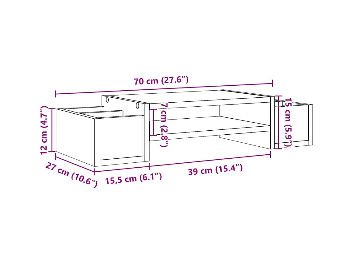 Support de moniteur table bois marron 70 x 27 x 15 cm 02_0044926