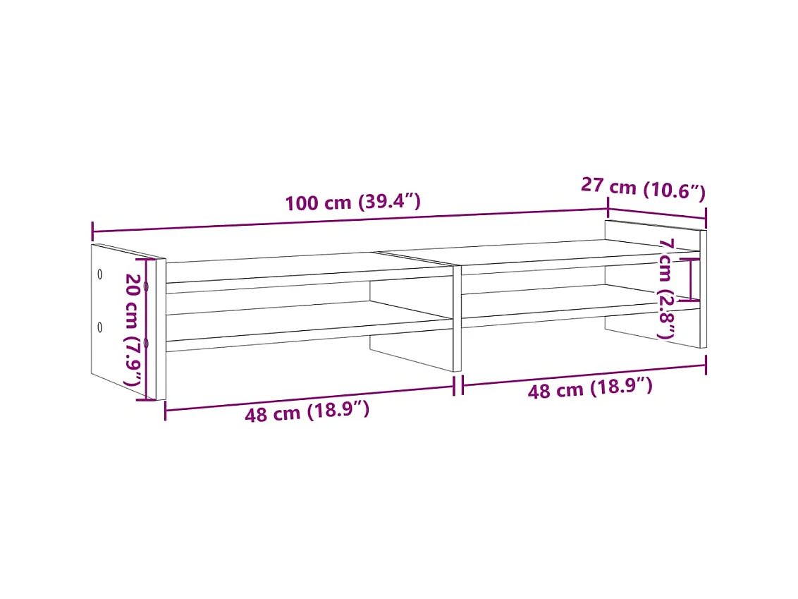 Supporto per monitor tavolo da scrivania 100 x 27 x 20 cm in legno ingegnerizzato bianco 02_0044847