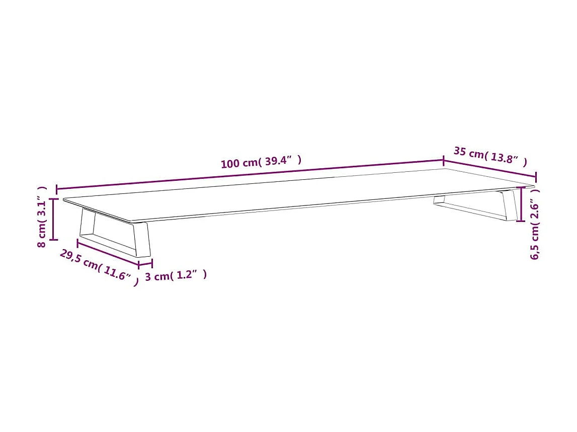 Suporte para monitor mesa e móvel 100 x 35 x 8 cm vidro temperado e metal branco 02_0044852